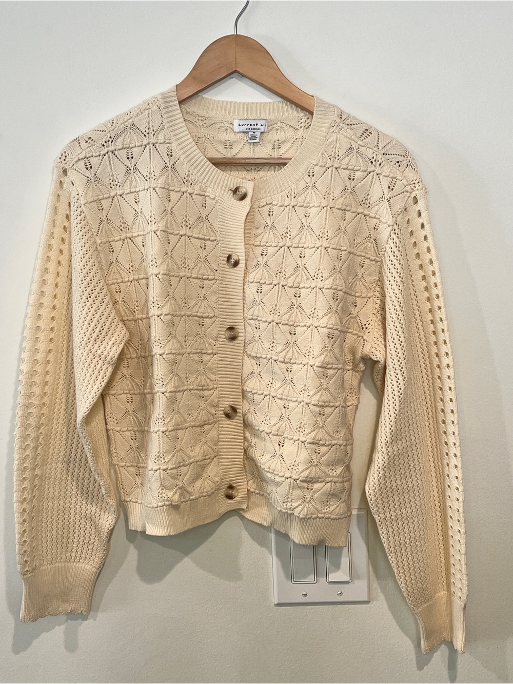 Current Air Cream Eyelet Knit Button-Up Cardigan